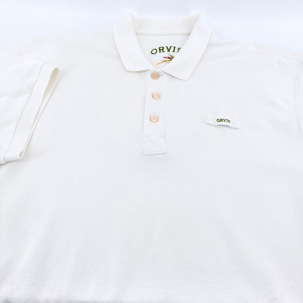 Orvis Pique Polo Shirt Mens XXL White Short Sleeve Logo Pima Cotton